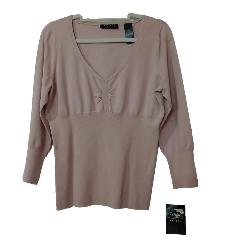 Axcess Women's Pink Maueve V-Neck Lightweight Pullover Sweater Size Medium NEW